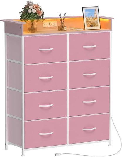 Pink Dresser for Bedroom with Charing Station Dressers with LED Lights Tall - Image 8