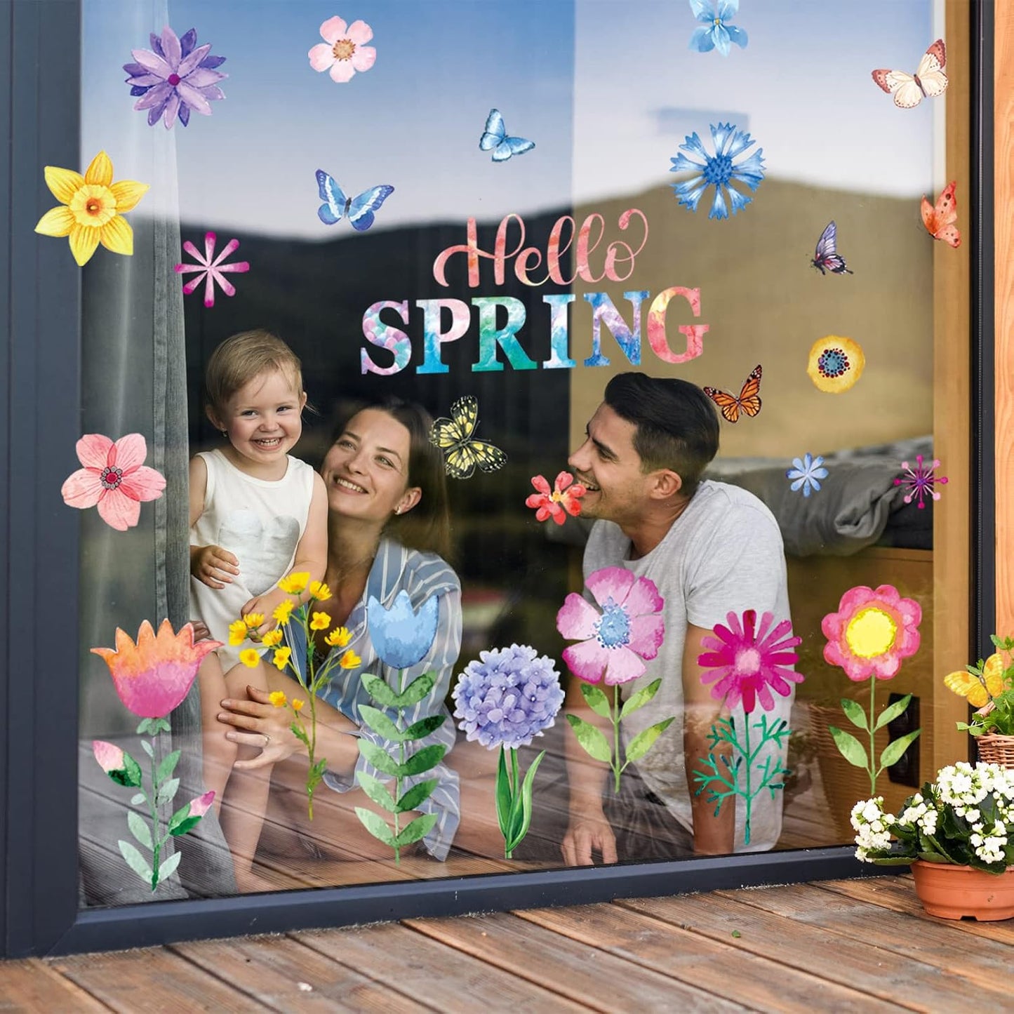 Yexiya 99 Pcs Summer Window Clings Flower Butterfly Window Decals for Glass Colorful PVC Reusable Spring Stickers for Summer Home Classroom Party Kids Room Decor(Cute Style)