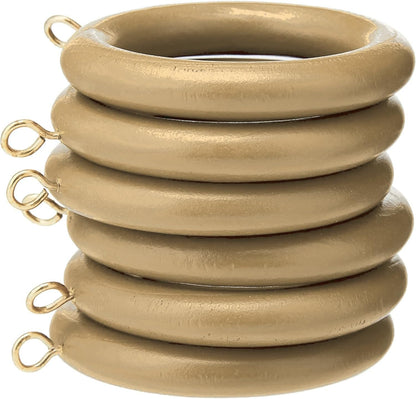 Merriway BH05956 (10 Pcs) Wooden Curtain Drapery Pole Rod Rings with Screw Eye, Inner Diameter 45 mm (1.3/4 Inch) Outer Diameter 64 mm (2.1/2 Inch), Light Brown - Pack of 10 Pieces