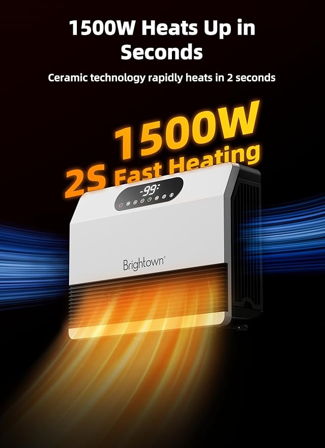 Brightown Wall Heater, Heater for Indoor Use 1500W, 5 Optional Modes, - Image 2