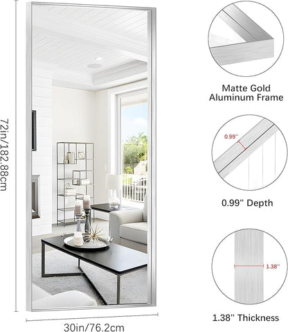 Silver Bathroom Mirror, 72x30 Inch Rectangular Deep Frame Mirror, Large Wall - Image 3
