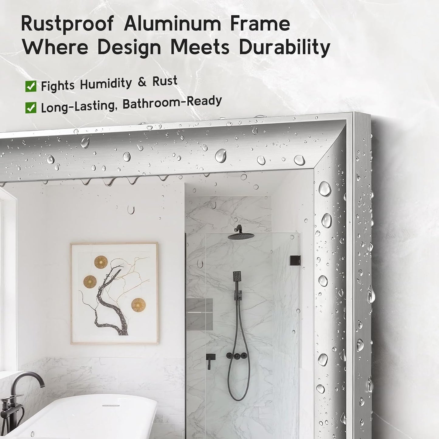 2 Pack Brushed Nickel Bathroom Mirrors 24x36 Inch | Silver Rectangle Vanity Mirror for Bedroom, Entryway, Living Room Decor, Aluminum Framed, Curved Wide Edge, Anti-Rust