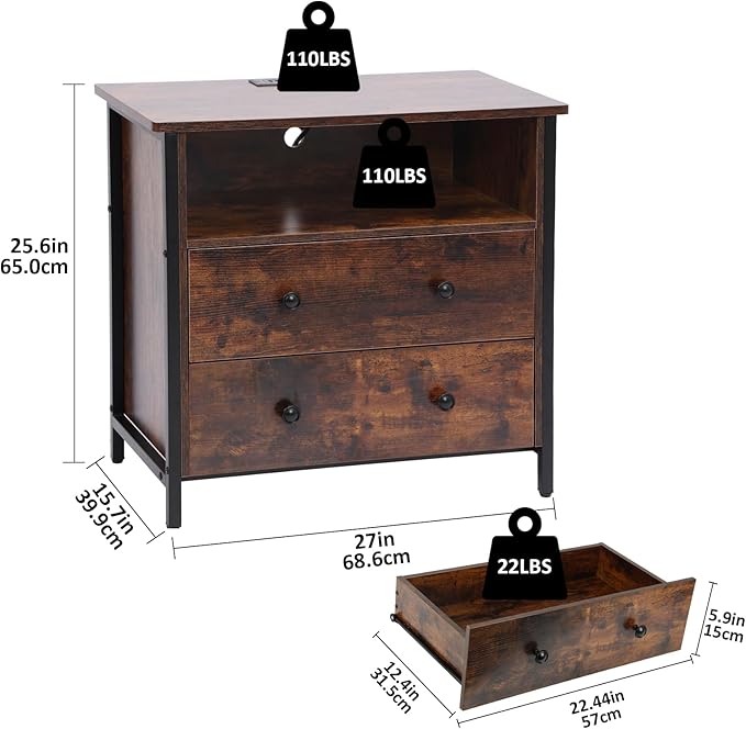 Tykacna 27 Inch Wide Night Stand, Large Wood Night Stand - Image 3