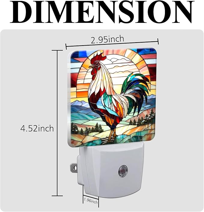 PODMemory Rooster Stained Glass Night Lights Plug into Wall - Image 2