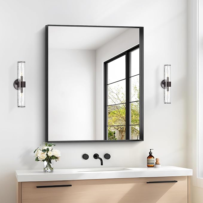 Black Bathroom Mirror, 30x36 Inch Rectangular Framed Mirror, Large Wall Mounted - Image 2