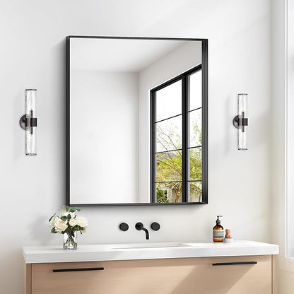 Black Bathroom Mirror, 30x36 Inch Rectangular Framed Mirror, Large Wall Mounted - Image 2