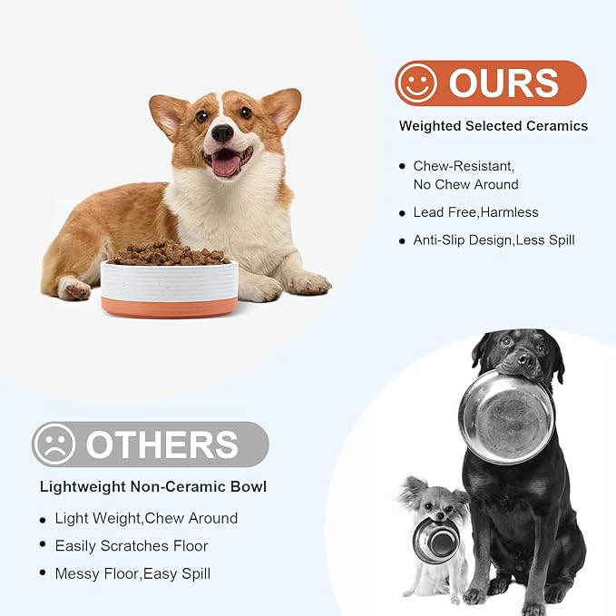 SPUNKYJUNKY Ceramic Dog and Cat Bowls 2 Pack, 6.1'' Dog and Cat Food Water - Image 3