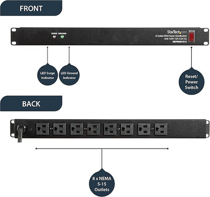 StarTech.com 8 Outlet Horizontal 1U Rack Mount PDU Power Strip - Image 4