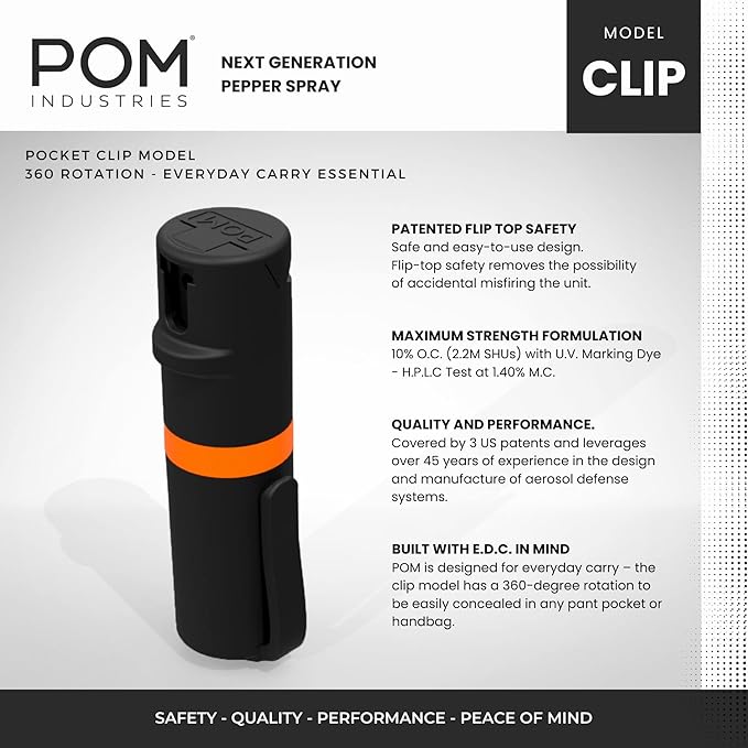 POM Pepper Spray Pocket Clip, Quick Flip Top Safety, Maximum Strength OC Formula - Image 2