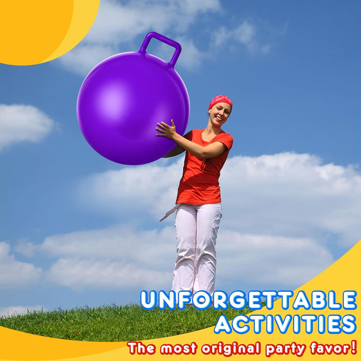 Lewtemi 2 Pcs 31 Inch Big Bouncing Ball with Handle Jumping Hopper Bouncy Bal...