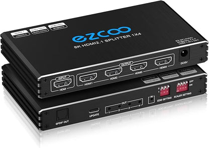 HDMI Splitter 1x4 4K 120Hz 4:4:4 HDR 8K 60Hz VRR G/Sync EDID Switch HDCP 2.2 by EZCOOTECH
