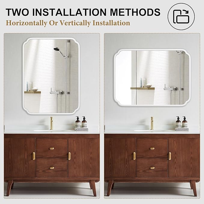 White Bathroom Vanity Mirror for Over Sink 30" x 40" Modern Rounded Corner - Image 6