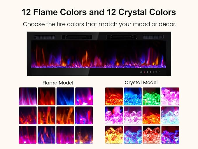70" Electric Fireplace Realsmart Wall Mounted and Recessed 1500W Fireplaces - Image 3