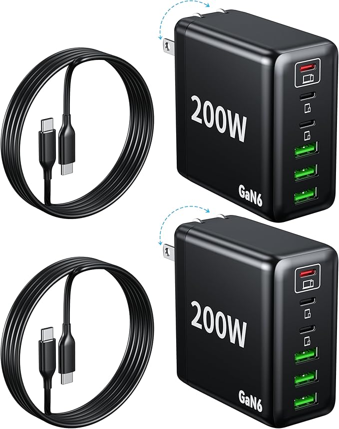 2 Pack USB C Charger Block 200W, 6 Port Foldable Fast Charger Type C Charger by Unknown