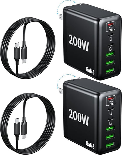 2 Pack USB C Charger Block 200W, 6 Port Foldable Fast Charger Type C Charger by Unknown