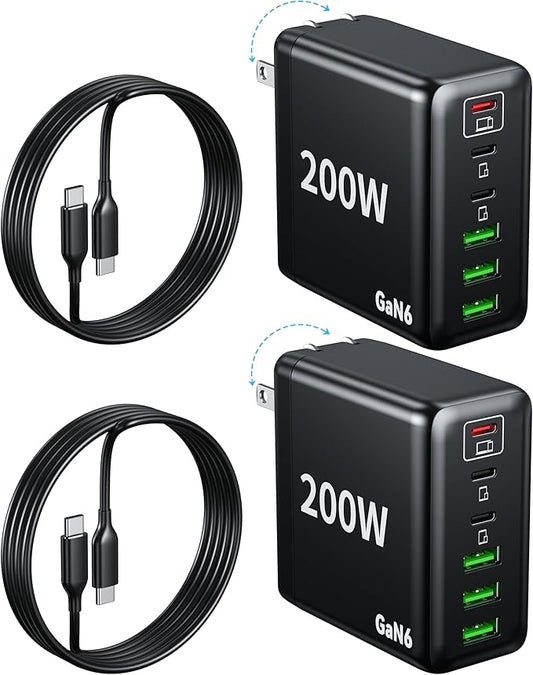 2 Pack USB C Charger Block 200W, 6 Port Foldable Fast Charger Type C Charger by Unknown