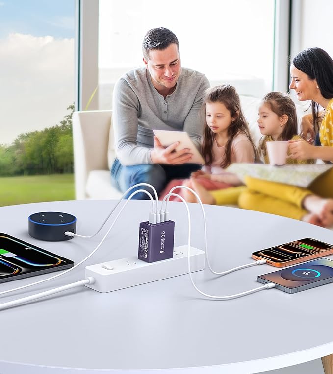 60W USB C Plug, 5-Port Fast Charger Block PD+QC Cube Wall Charging Box Brick - Image 8