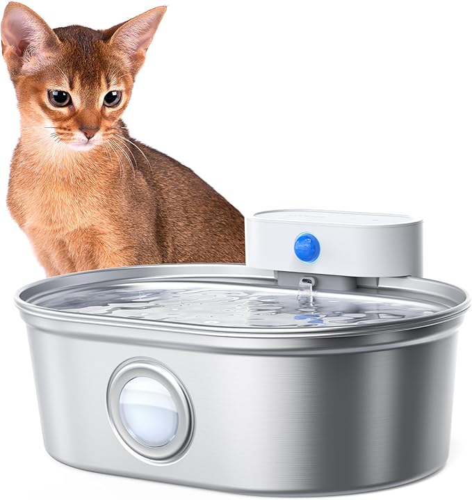 uahpet Wireless Cat Water Fountain Stainless Steel Pro, External Pump Battery by uahpet