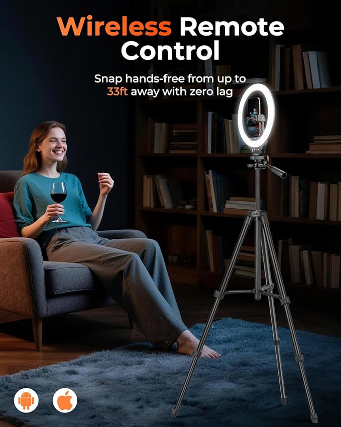 Sensyne 10'' Ring Light with 50'' Extendable Tripod Stand, LED Circle Lights - Image 2