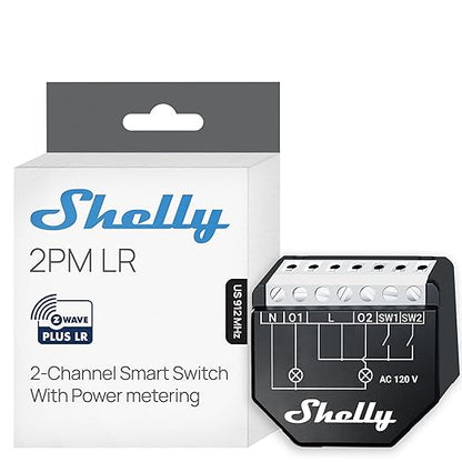 Shelly Wave 2PM US LR UL | Z-Wave Long Range Smart Switch Relay, 2-Channel 16 A by Shelly