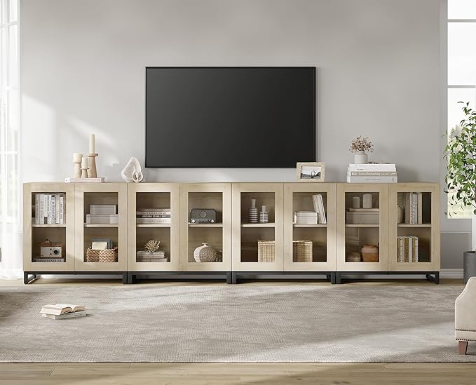 WAMPAT Modern TV Stand with Glass Doors - Image 3