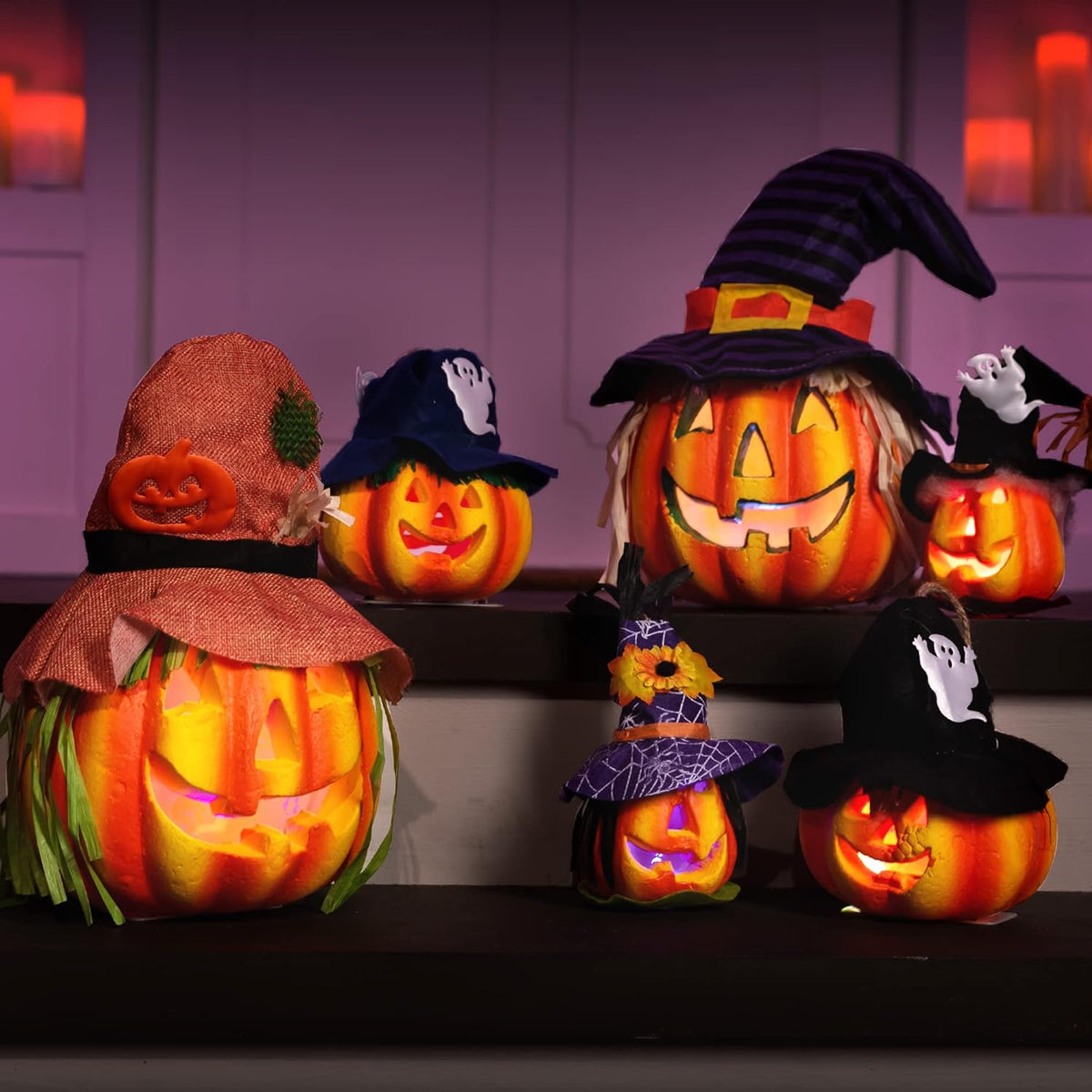 JOYIN 6 Pcs Light Up Pumpkins Halloween Decorations Outdoor Indoor Jack O Lan...