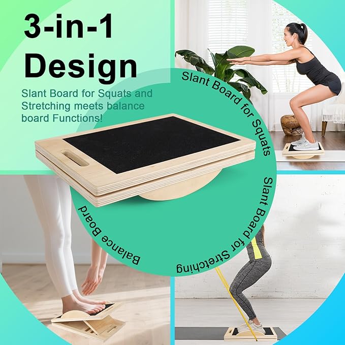 3 in 1 Slant Board for Calf Stretching, Anti Slip Squats Wedge Balance Board - Image 2