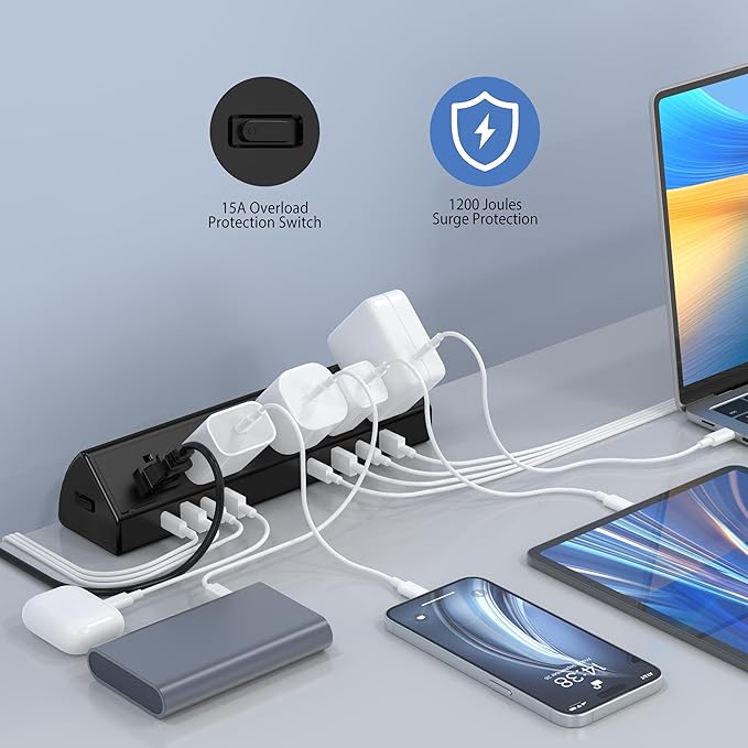 Jgstkcity Desk Clamp Power Strip, 45W Fast Charging Station, 4 USB-C, 4 USB-A - Image 4