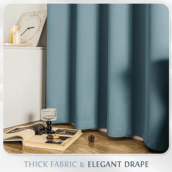 Beauoop Dusty Blue 100% Blackout Curtains 63 Inch Long 2 Panels - Image 6
