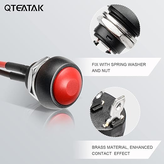 QTEATAK 1/2" Pre-Wired Mounting Hole On/Off Red Mini Round Waterproof Momentary - Image 3