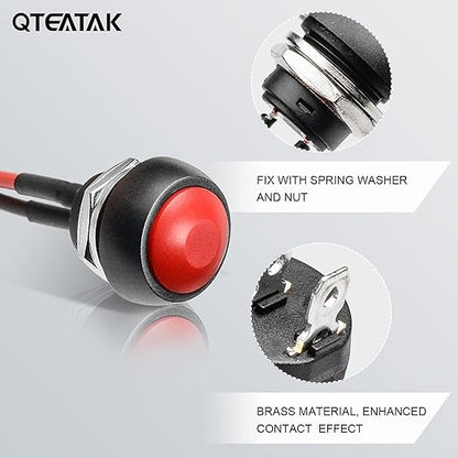 QTEATAK 1/2" Pre-Wired Mounting Hole On/Off Red Mini Round Waterproof Momentary - Image 3
