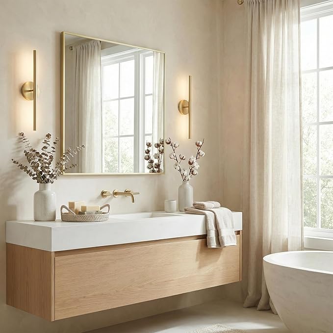 30"x30" Gold Square Mirror for Wall, Metal Framed Bathroom Vanity Mirror - Image 2