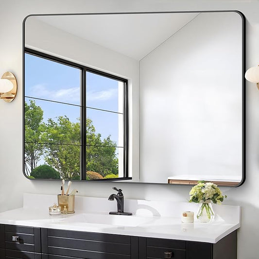 FORBATH Large Bathroom Mirror 48 x 36 Inches，Black Large Wall Mirror Aluminum by FORBATH