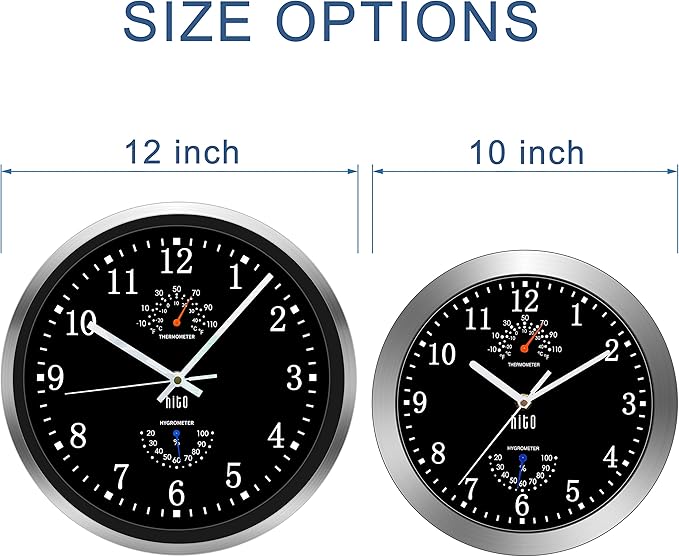 HITO 12 Inch Silent Wall Clock Battery Operated Non Ticking Glass Cover Silver - Image 3