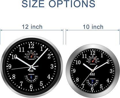 HITO 12 Inch Silent Wall Clock Battery Operated Non Ticking Glass Cover Silver - Image 3
