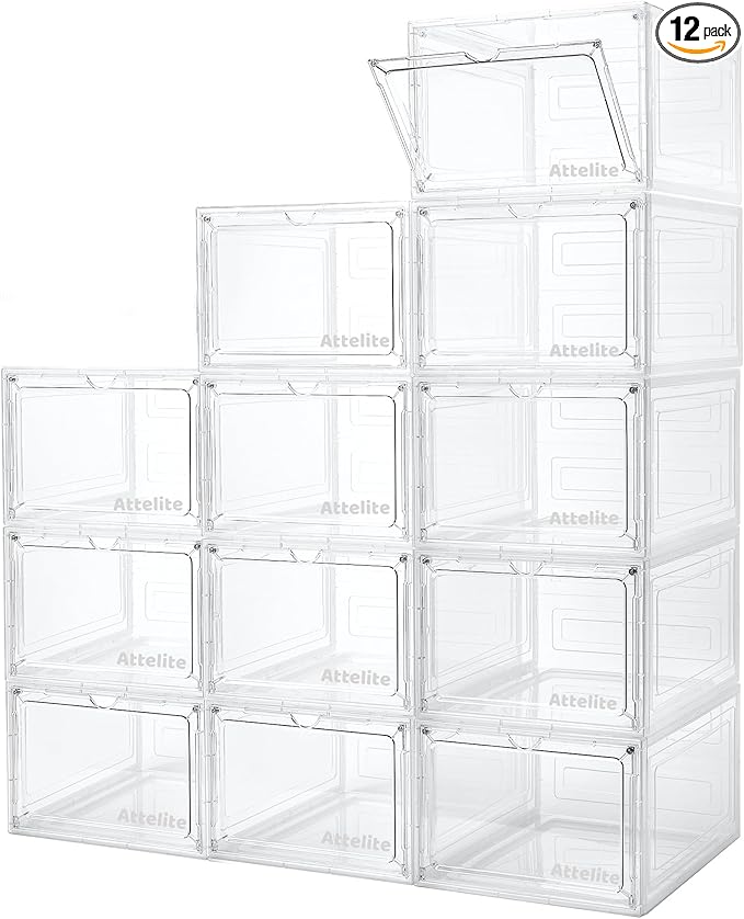 Attelite Upgrade 12pack Shoe Box Storage Containers, Thicken Sturdy Clear by Attelite