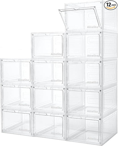 Attelite Upgrade 12pack Shoe Box Storage Containers, Thicken Sturdy Clear by Attelite