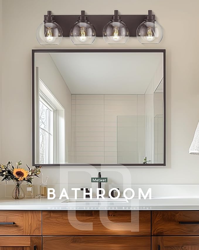 METWET Bathroom Light Fixtures Over Mirror, 4-Light Oil Rubbed Bronze Bathroom - Image 6