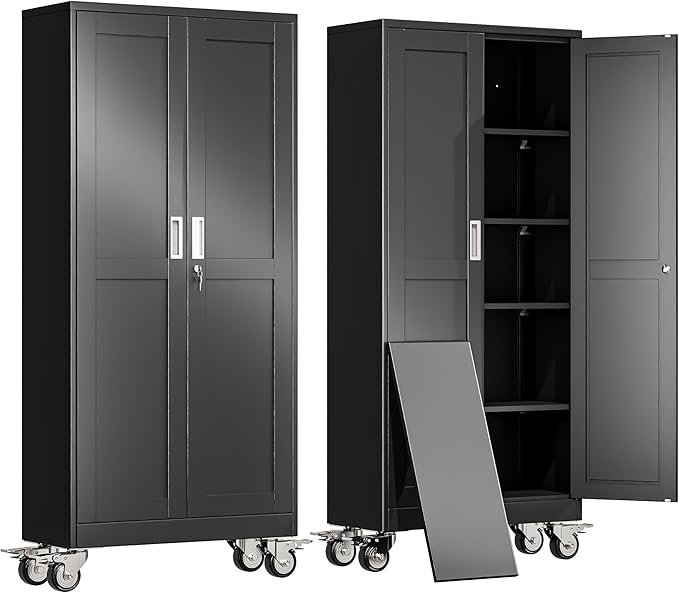 71" H Metal Garage Storage Cabinet, Rolling Tool Cabinet by erosoei