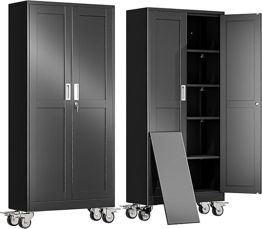 71" H Metal Garage Storage Cabinet, Rolling Tool Cabinet by erosoei