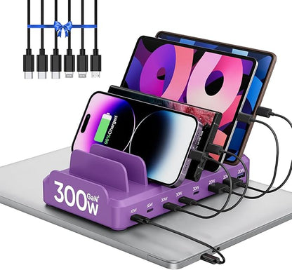 300W Charging Station for Multiple Devices, 8 Port Multi USB C Fast Charger by LcssioChargeFaster