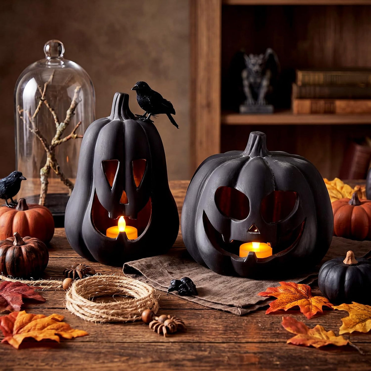 Tioncy Halloween Decor Terracotta Jack O Lantern Pumpkin Decor,Black
