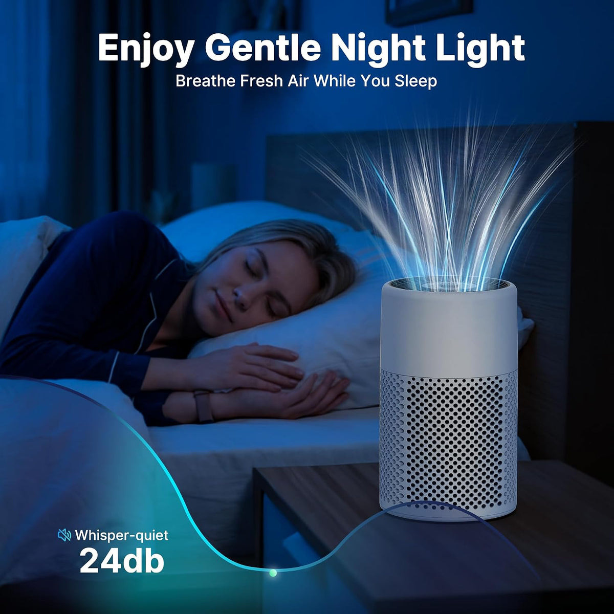 air purifiers for bedroom home, true hepa filter, side view