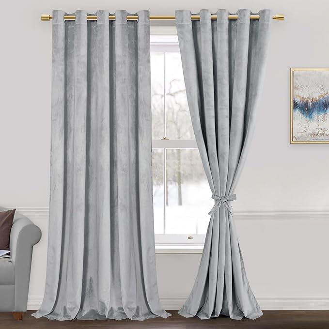 JIUZHEN Silver Grey Velvet Curtains 108 inches Blackout Curtains by JIUZHEN