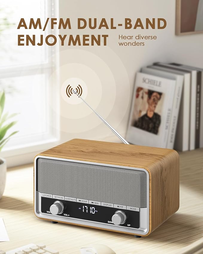 Vintage Wood AM FM Bluetooth Radio - Image 3