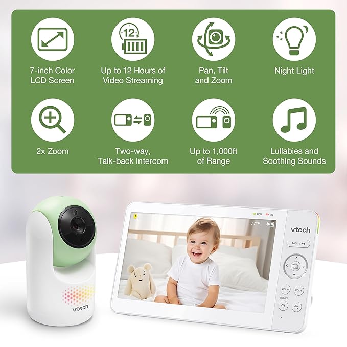 VTech Video Baby Monitor with 7" Color LCD Screen, Rechargeable Battery - Image 2