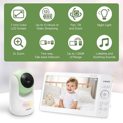 VTech Video Baby Monitor with 7" Color LCD Screen, Rechargeable Battery - Image 2
