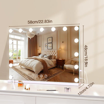 halumao Vanity Makeup Mirror with Lights, Light Up Mirror with Smart Touch 3 Colors Dimmable, Memory Function