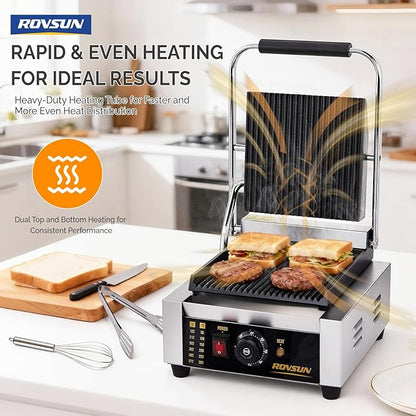 ROVSUN 811 Commercial Panini Press Grill, 1800W Stainless Steel Electric - Image 2