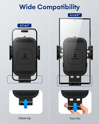 zeehoo wireless car charger, 15w fast charging, auto showing dimensions